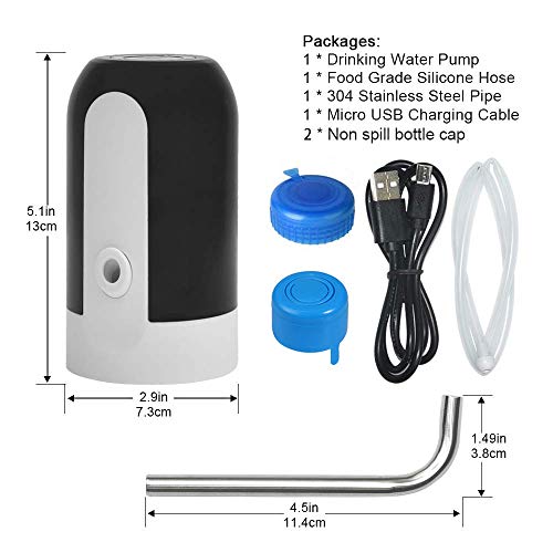 Chivenido 5 Gallon Water Dispenser - Water Bottle Pump With Reusable Caps For Screw Top Or Crown Tops, Usb Charging Water Jug Dispenser For Universal 2-5 Gallon Bottle #TOP5