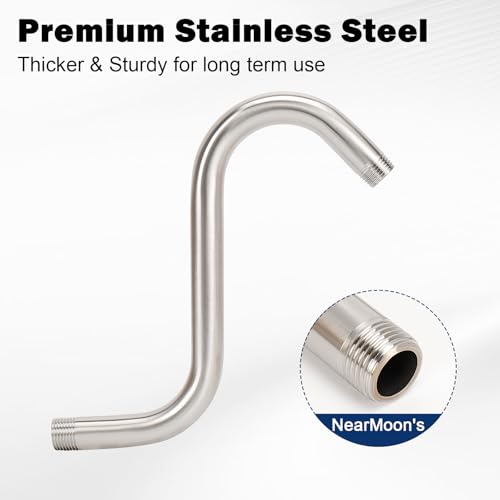 Image of NearMoon S Shaped Shower Head Riser Arm, Shower Extender Arm with Flange, Standard 1 /2 inch Connection- Bathroom Accessory (8 Inch, Brushed Nickel)