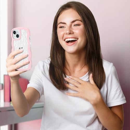 Coque silicone iPhone 15 transparente antichoc vague rose TPU - 7