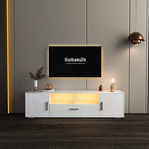 Solbakuilt High Gloss White Tv Stand For 50/55/60/65/70/75+ Inch Tv, Led Entertainment Center, Modern Tv Console With Storage Drawers For Bedroom & Living Room #TOP7