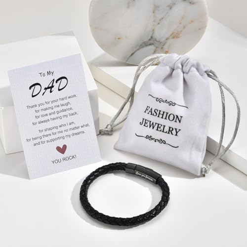 Valentine's Day Birthday Gift for Men Braided Genuine Leather Bracelet for Men Dad Husband Boyfriend Son Brother Nephew Uncle Black Braided Leather Engraved with Love You Forever Jewelry 7.5|8.5|9 In — view 6