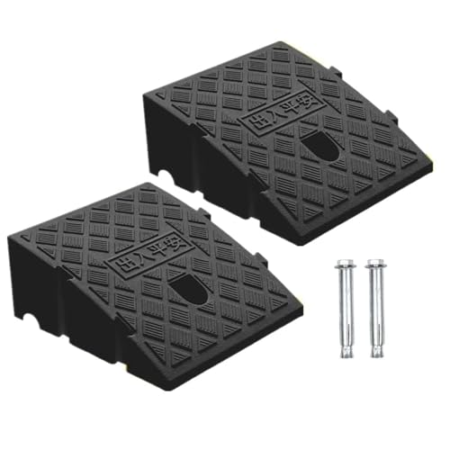 THE WHITE SHOP 2PCS Curb Ramps Portable Lightweight Heavy Duty Plastic Threshold Ramp with Slots for Driveway Loading Dock Motorcycle Wheelchair Mobility 6000LBS 25x27x13cm Black Polypropylene
