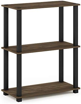 Furinno Turn-N-Tube 3-Tier Compact Multipurpose Shelf Display Rack, Standing Shelf, French Oak/ Black