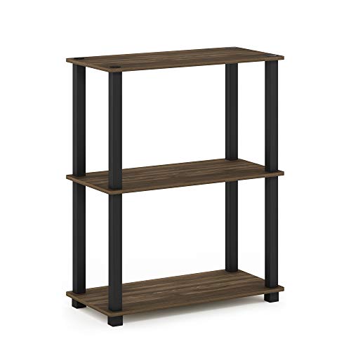 Image of Furinno TURN-S-TUBE Storage Shelves, 3-Tier Book Shelf, Corner Shelf, Toolless Open Shelves, for Organization and Storage, Living Room, Garage, Home Office, Columbia Walnut