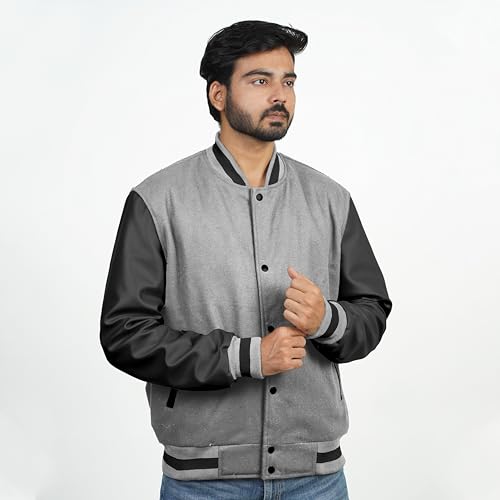 Image of Men's Fashion Varsity Jacket Causal Slim Fit Wool Letterman Baseball Bomber Jackets