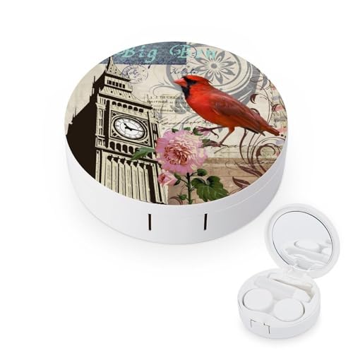 fkgvwo Contact Lens Case Clock Bird Flower Contact Lens Holder Box Container Soak Storage Kit