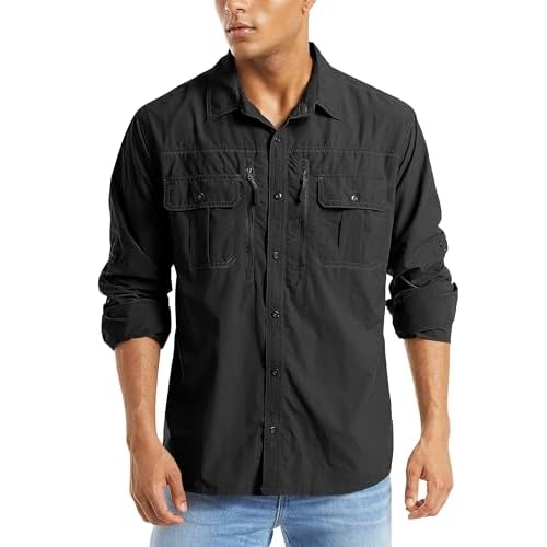 MAGCOMSEN Men's UPF 50+ Sun Protection Shirts, Button Down Long Sleeve Shirt for Hiking, Fishing, Safari