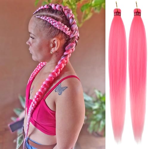 Ombre Pink-Hot Pink Braiding Hair Extension, 28 Inches Pre Stretched Braiding Hair for hair Braids,2 Packs Yaki Texture Synthetic Braid Hair