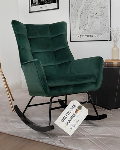 Qiyano Medira Fauteuil à bascule vert avec accoudoirs, fauteuil rembourré, pour salon, finition de qualité, capacité de charge de 180 kg