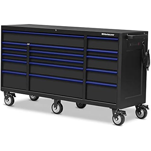 Montezuma Tool Box - 72" x 24" 16 Drawer Rolling Tool Cabinet with Multiple Power Outlets & Black Powder Coat Finish - M722416TC