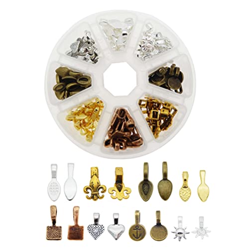 120PCS Mixed Glue on Bail for Jewelry Making Bales Pendant Connectors Necklace Earring Silver