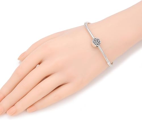 Miniatura 3 de 20 cuentas sueltas de flor de rosa con agujero grande (tamaño del agujero de 0.177 in) aretes de tono plateado antiguo, pulsera, collar, tobillera,