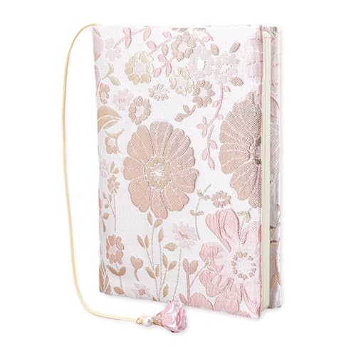 SUPERFINDINGS A5 Custodia a libro rosa con fiori in tessuto, copertina in tessuto, copertina in tessuto, formato A5, taccuino, agenda per copertina rigida, libro di testo romano, lettore amante