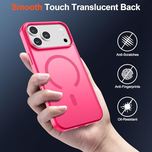 Image of SUPFINE Magnetic for iPhone 17 Pro Max Case (Compatible with MagSafe)(Military Grade Drop Protection) Translucent Matte Shockproof with Anti-Fingerprint Phone Cover 2025,Hot Pink
