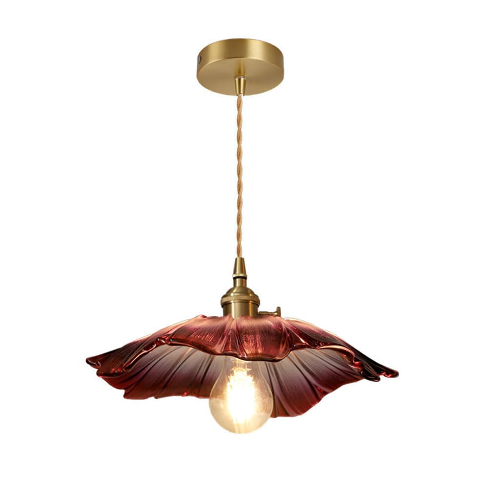 Lampe suspendue en cuivre et verre transparent, lustre floral à hauteur ajustable E27