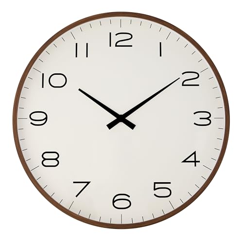 Amalfi Cody Wall Clock, White & Walnut 51x5x51cm - Contemporary Round Design, Walnut Frame & White Dial, Iron, Plastic & Glass Construction, Large Numbers, Stylish Wall Display