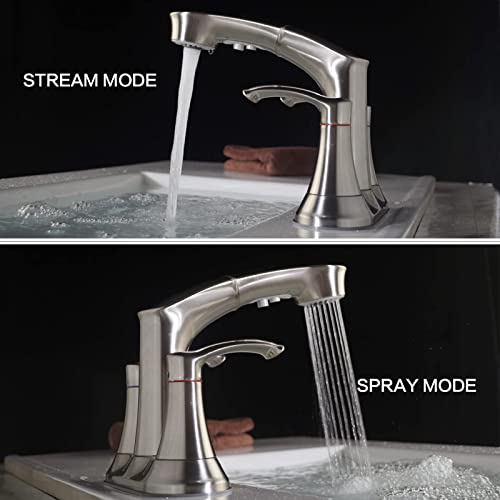 Leitechuwei Bathroom Faucet For Sink 3 Hole,Brushed Nickel Bathroom Faucet With Pull Out Sprayer,2 Handle Bathroom Faucet Is 4 Inch Centerset Vanity Sink Faucet,Pull Down Utility Faucet,Rv Faucet #TOP3