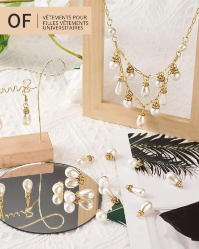 TOZBLEU pendentifs en perles rondes imitation goutte d'eau blanche - 50pcs Blanc Perle Pendante Pendentif à Breloques,pour la fabrication de bijoux, boucles d'oreilles,Bracelet à Bricoler - 5tailles – vue 4