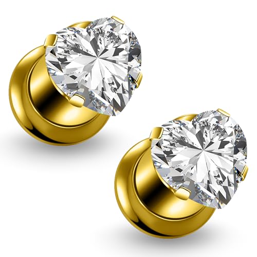 Ruifan 4G Heart Clear CZ Gold Filled Gauges