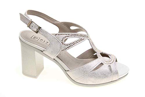 Sandalia Piel Tiras Cruzadas tacón 9 cm. (Oro, Numeric_39)
