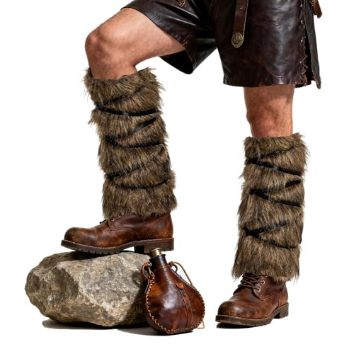 Zando Viking Fur Boot Covers Women Men - Brown Furry Leg Warmers, Medival Renaissance Viking Costume Women Men Halloween Cosplay Accessories