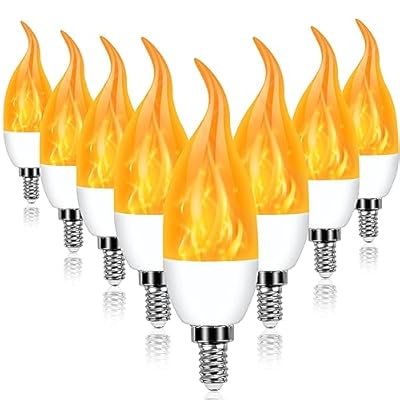 Kestnsee E12 LED Flickering Candelabra Flame Effect Light Bulbs - Upgrade Flicker Candelabra Torch Fire Effect Lights Bulbs for Outdoor Halloween Xmas Holiday Decorations 3W 1400K (8 Pack)