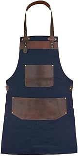 Nesko Sports Top Grain Leather Blue Canvas Crossbody Apron Butcher Apron - BBQ Apron - Cooking Apron - Blacksmith Apron - Woodwork Apron - Christmas