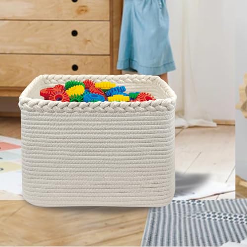 Image of COMFY-HOMI 3PACK Cotton Rope Square Basket with Handles for Shelves| Storage|Baby Basket for GIF|Shoe Basket for Organizing|New13.5 inch x 11 inch x 9.5 inch for Living Room