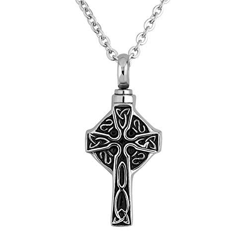 CoolJewelry Urn Necklace for Ashes Celtic Irish Cross Cemation Memorial Keepsake Stainless Steel Jewelry
