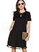 Romwe Women's Short Sleeve Pocket Tassel Loose Tunic T-Shirt Dress Black S