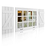 Besuerte Window Pane Mirror Wall Decor, Heavy Duty Windowpane with Two Z-Style Shutters & 12 Panes Real Glass Mirror, Large Decorative Mirror for Living Room, Dining Room, Rustic White