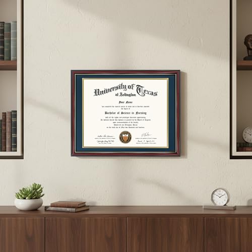 GraduationMall 14x17 Diploma Frame with Navy over Gold Mat or Display 16x20 Certificate without Mat,Solid Wood & Tempered Glass,Cherry Finish with Gold Trim by GraduationMall - Image 7