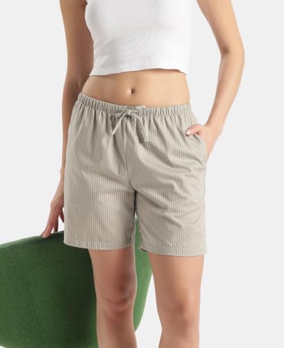 Image of Jockey RX15 Women Super Combed Cotton Yarn Dyed Woven Relaxed Fit Striped Shorts with Side Pockets (Colors & Prints May Vary)