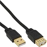 InLine 34605F USB 2.0 Flachkabel Verlängerung, A Stecker / Buchse, schwarz, Kontakte gold, 5m, 1 Stück