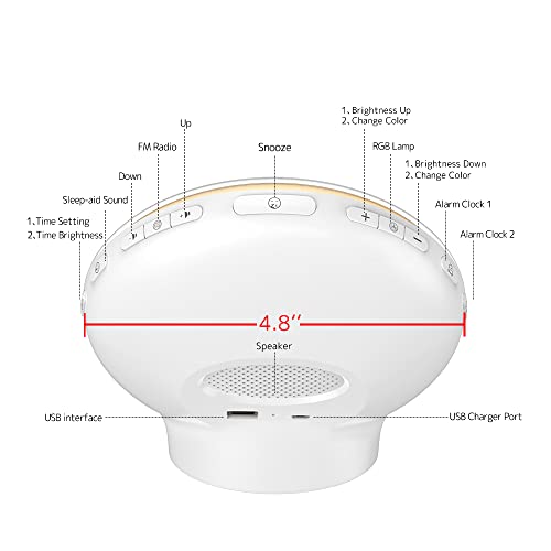 Reloj despertador con luz despertador con simulación de amanecer, radio reloj digital, repetición, 2 alarmas, 7 sonidos, 20 niveles de brillo para adultos y niños