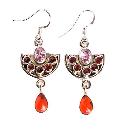 Boucles d'oreilles quartz rose argent anti-allergie pour oreilles sensibles