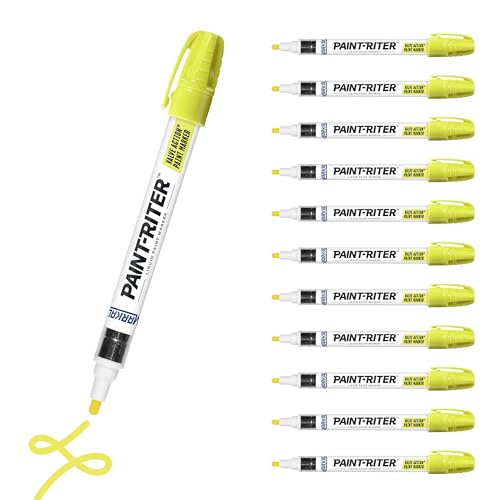 Markal 97050 Paint-Riter+ Valve Action Marker, Versatile Surface Compatibility, Bold Mark Size 1.8", Fluorescent Yellow 12-Pack