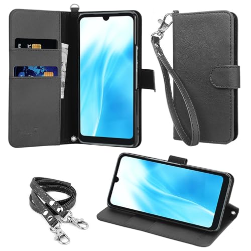 wisers arrows We2 F-52E FCG02 M07 ケース 手帳型 スマホケース 対応 (ブラック) ストラップ 2種付き (ハンドストラップ/ネックストラップ) 2024年 新型