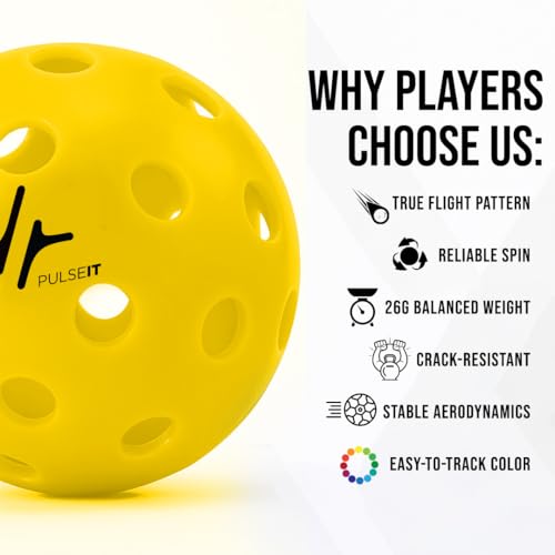 Image of PulseITRally Outdoor Pickleball Balls Set of 6 | 40 Precision Holes, Stable True Flight & Consistent Bounce | Durable High Visibility Pickle Balls for Training, Practice & Competition | Yellow