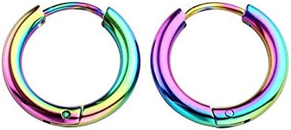 findout Ladies Multiple Colors to Choose fromTitanium Steel 10mm 12mm 14mm Classic Simple Circle Flattened Hoop 4 Pairs Earrings, for Man Women Girls (f1812) (Multiple)