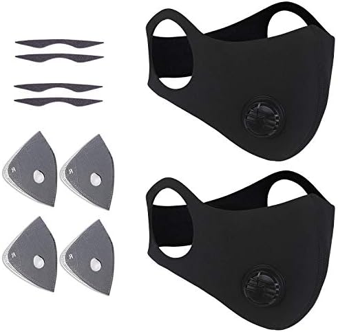 Meeeno Dust Mask, Activated Carbon Dustproof Mask for Exhaust Gas, Pollen Allergy, PM2.5, Running, Cycling, Outdoor Activities (Black New 2 Packs, M)
