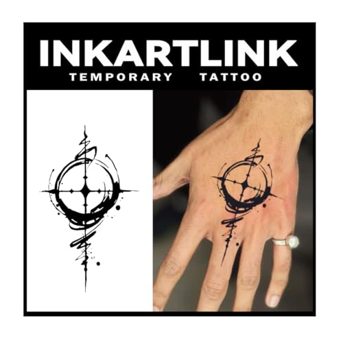 INKARTLINK Tattoo Tech, 3 Sheets Small Semi Permanent Tattoo, Adult Art Design Temporary Tattoos, Lasts 1-2 Weeks, Waterproof, Realistic Look, No Adhesive, No Reflection (Cross Star Design)