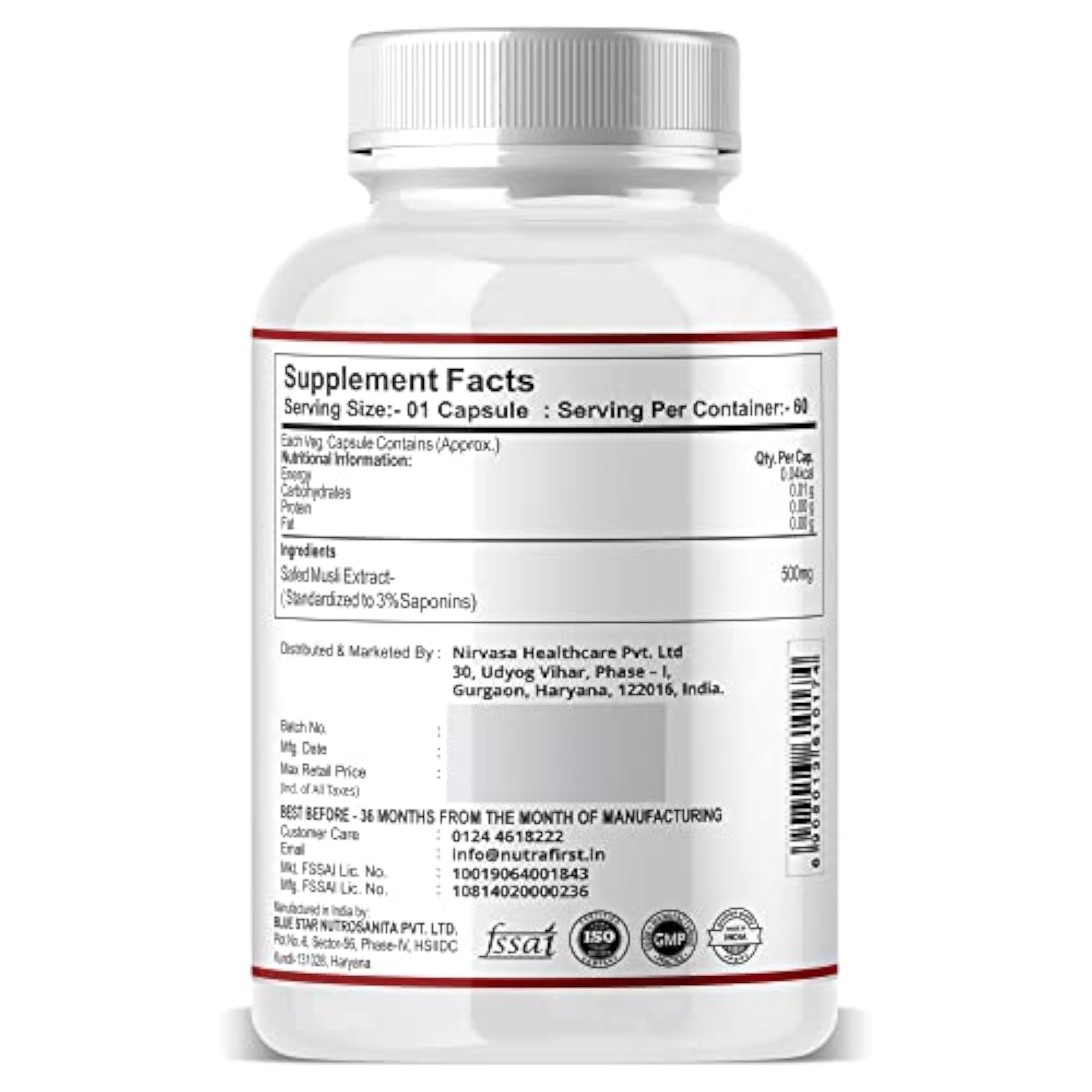 Nutrafirst Safed Musli Extract Capsules - 60 Vegetarian Capsules