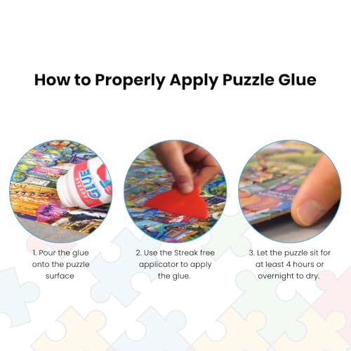 MasterPieces – Puzzle Glue with Wide Plastic Spreader, Easy to Apply, Dries Quick and Clear, Protects Finished Jigsaw Puzzles, Water-Soluble, 2 Pack, 5 oz Each