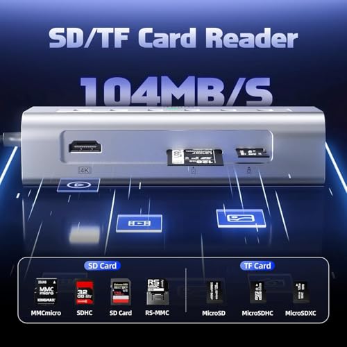 Image of intpw USB C Hub, P9 PRO USB C Hub Multiport Adapter with 4K HDMI, PD 100W, Type-C & 2 USB A 3.2 10Gbps, 2 USB A 2.0, SD /TF Card Reader, Aluminum USB Hub for Laptop, iPhone 17 Series, MacBook, iPad