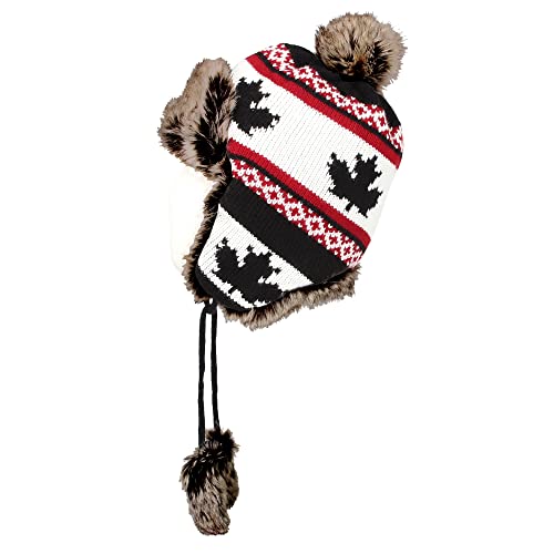 Withmoons Fleece Maple Fair Isle Knit Beanie Hat Earflaps Cap Fz70021 (Black) #TOP2