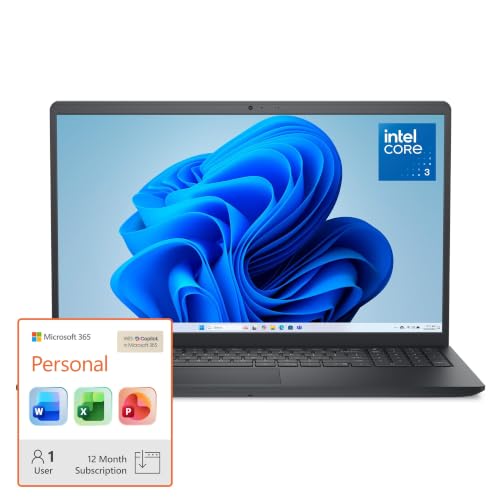 Image of Dell 15.6 Laptop, FHD, Intel Core 3 100U, 8GB RAM, Windows 11 Home + Microsoft 365 Personal 12-Month Subscription Bundle