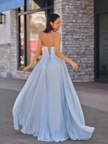 Women's Chiffon Bridesmaid Dress Long Sweetheart Prom Dresses 2025 A-Line Pleated Wedding Guest Gown with Scarf3