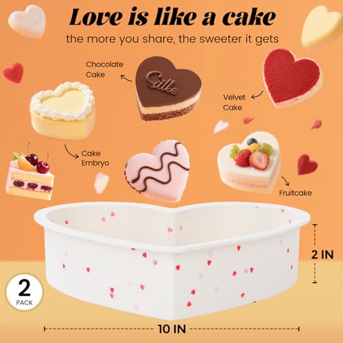 SJ 2P 10 Inch Silicone Heart Shaped Cake Pans, Nonstick Cake Pan, BPA Free Silicone Heart Cake Baking Mold for Oven Dishwasher Safe-Heartdot - Thumbnail 6