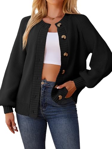 Cardigan Sweaters for Women Crew Neck Chunky Knit Cardigan Button Down Long Sleeve Fall Winter Fashion Clothes
